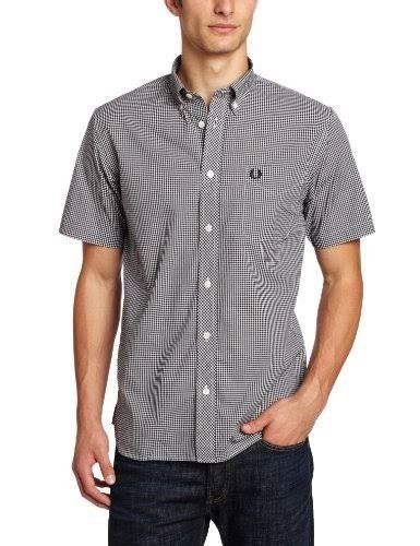 Fred perry gingham shirt short best sale sleeve