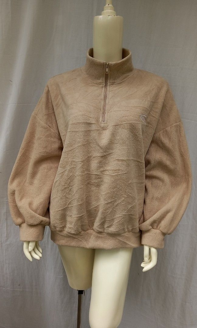 DAZY Quarter Zip Letter Embroidery Drop Shoulder Fleece Sweatshirt