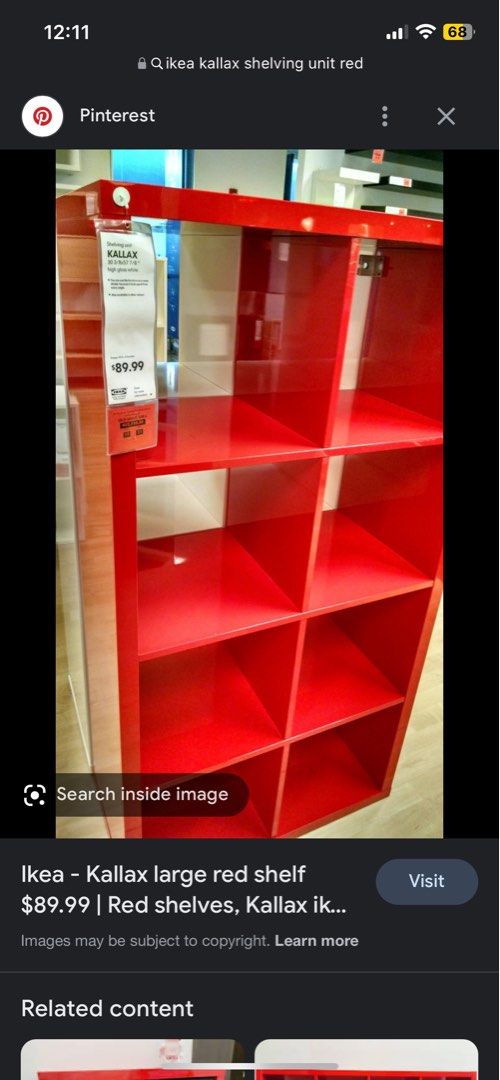 IKEA Kallax Shelving Unit Red, Furniture & Home Living, Furniture