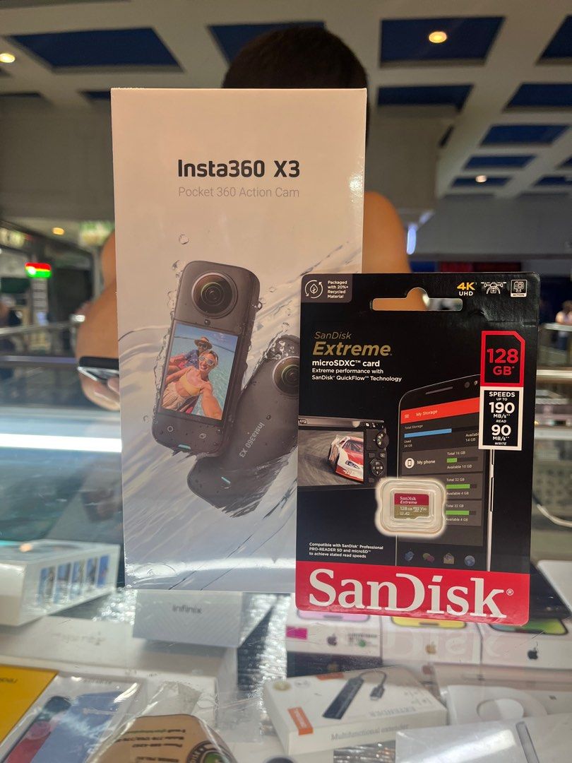 Insta 360 x3 (Category: Video Cameras) located in San Juan City. Submitted by allsite (Listing ID 1224082065, Image 1). Description: Insta 360 x3 unit only 26,000 Bundle 28,500 Unit 128gmmcard Invisible stick .