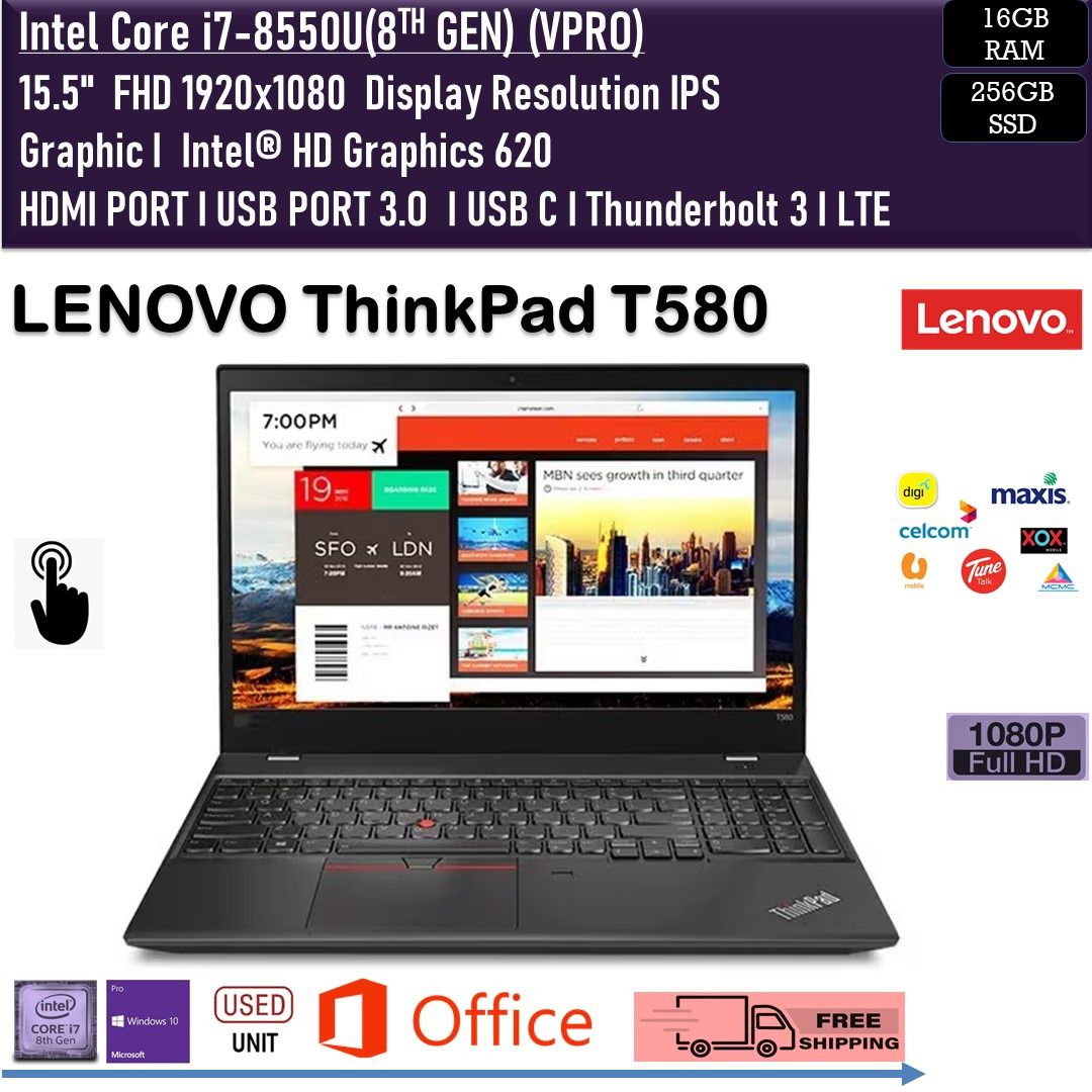 LENOVO THINKPAD T580 TOUCHSCREEN [CORE i7-8TH GEN / UP TO 32GB RAM