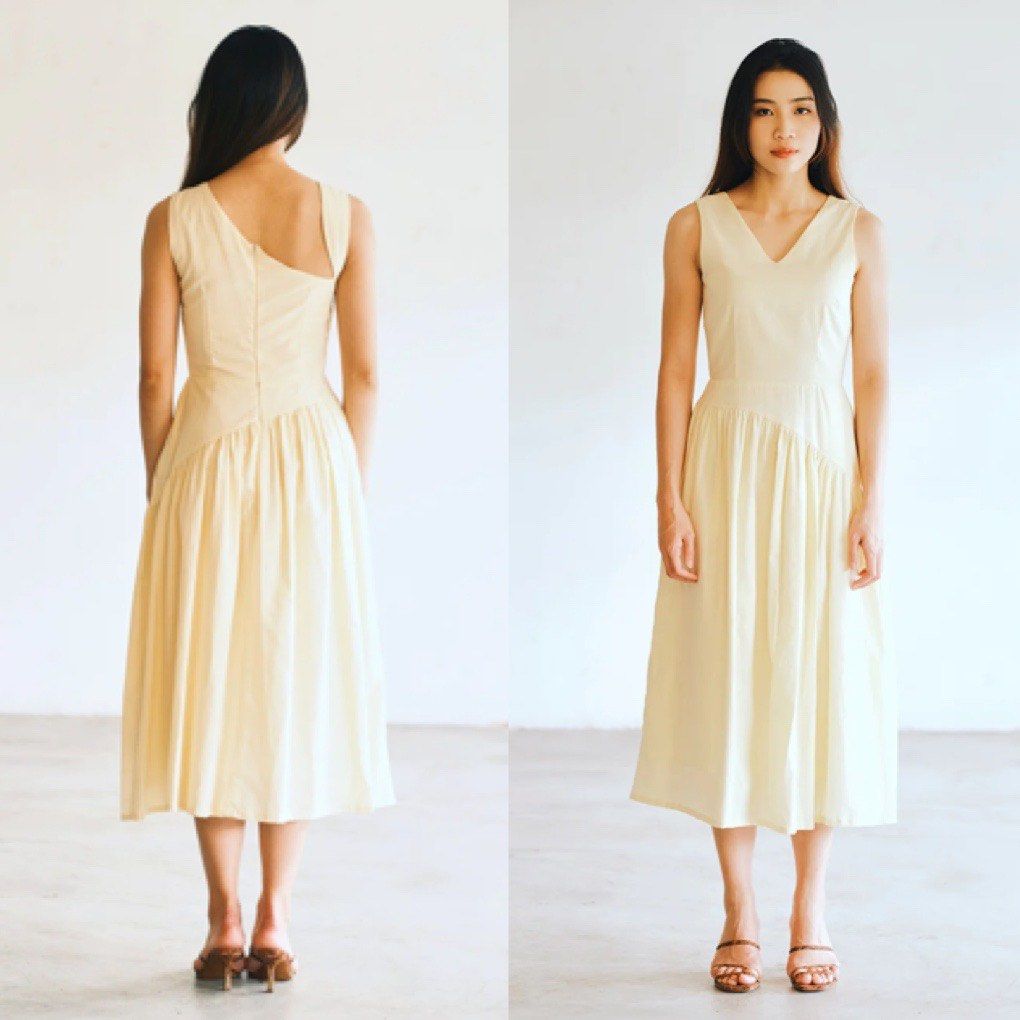 Asymmetric gathered dress, Dresses, Women's