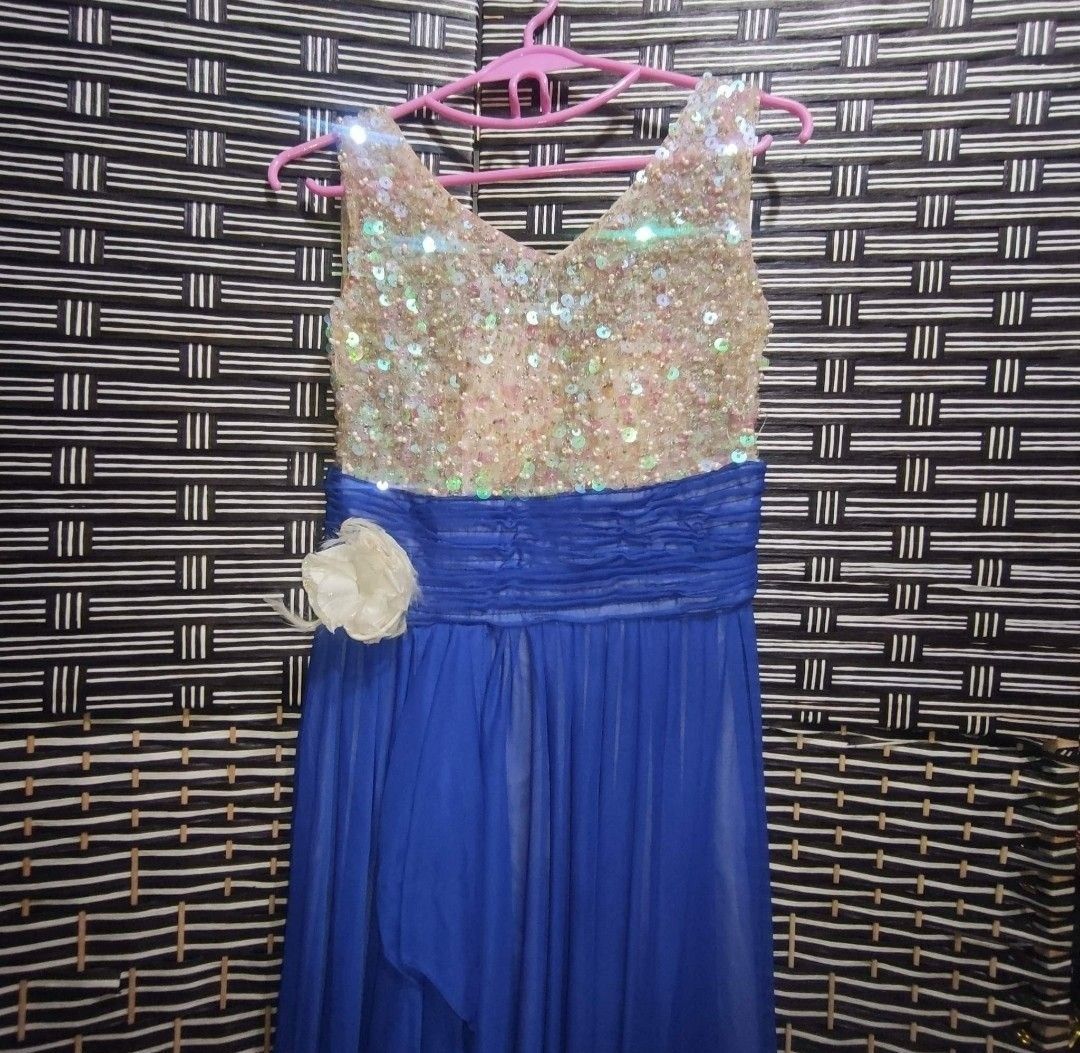 long-blue-formal-sequin-top-dress-on-carousell