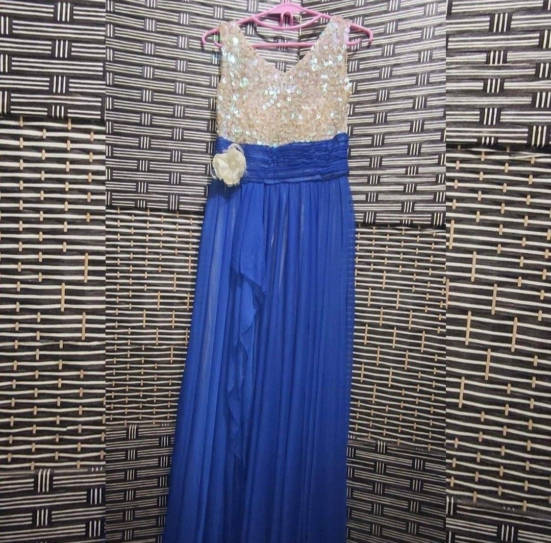 long-blue-formal-sequin-top-dress-on-carousell