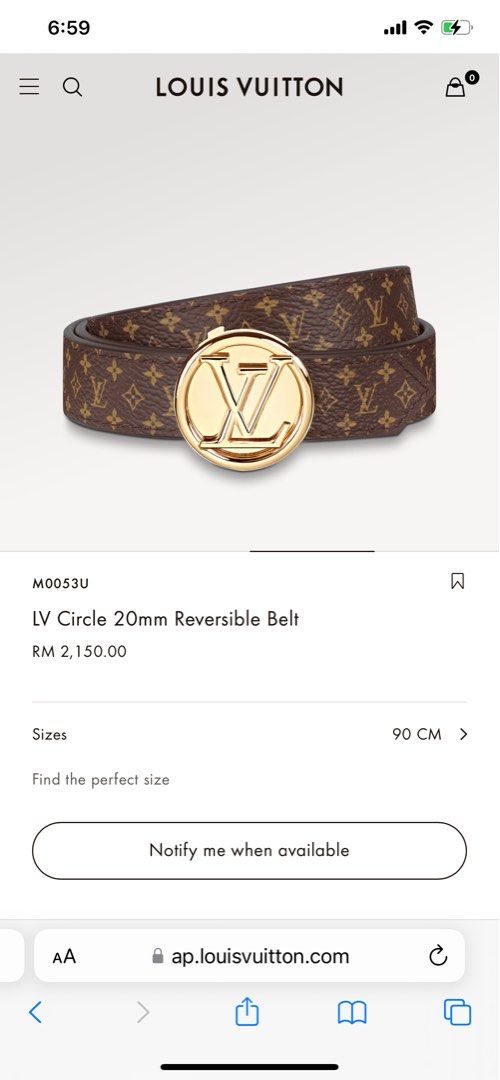 LV Circle 20mm Reversible Belt, Luxury, Accessories on Carousell