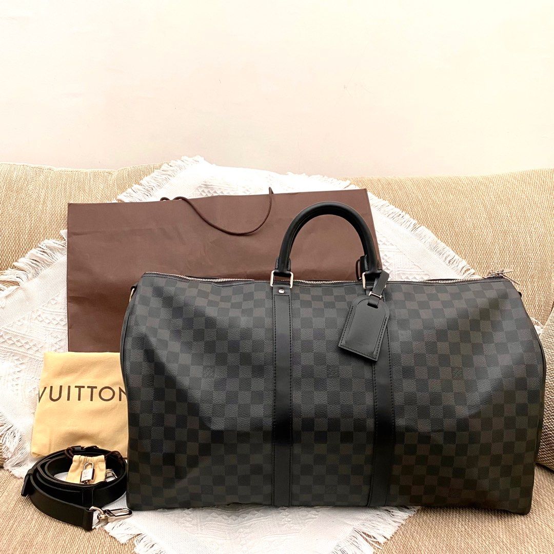 Louis Vuitton Keepall Bandouliere 55 Damier Ebene Travel Bag Brown