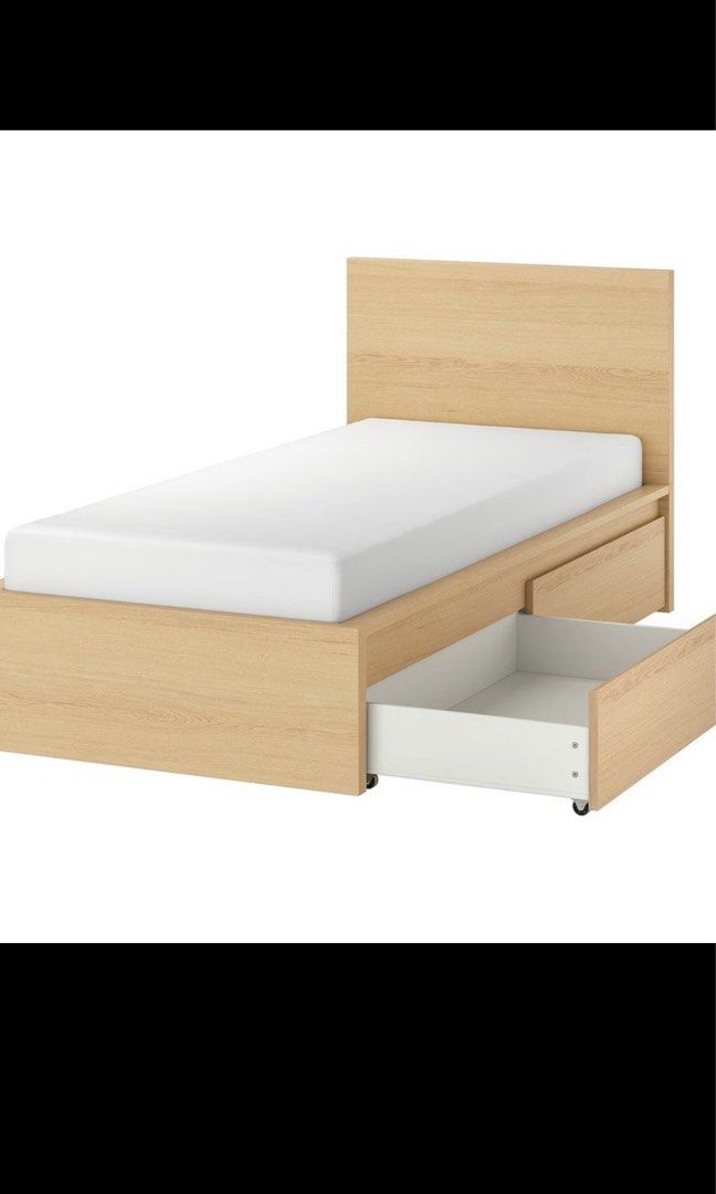 Malm Single bed frame with drawers, Furniture & Home Living, Furniture