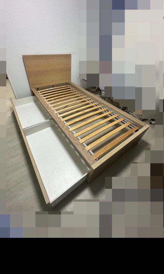 Malm Single bed frame with drawers, Furniture & Home Living, Furniture