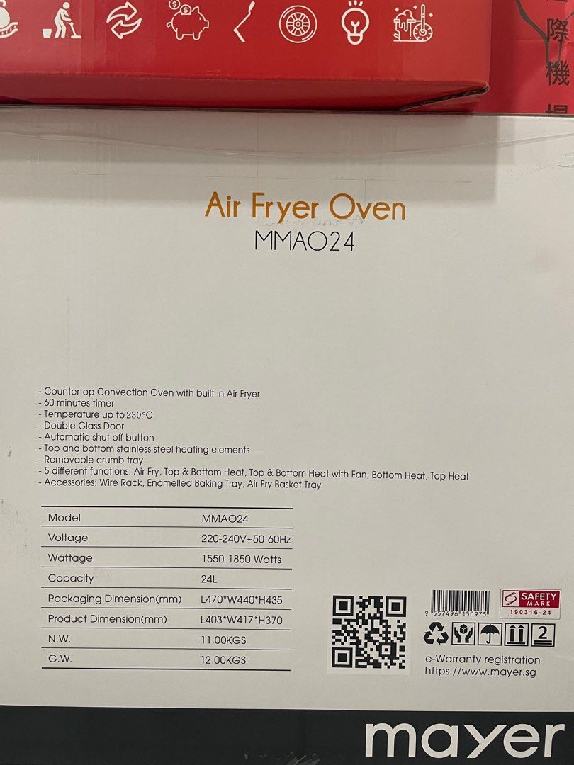 Mayer Air Fryer Oven Model MMAO24, TV & Home Appliances, Kitchen