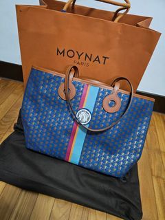 Moynat 2015 Blue/White Leather Casual Week-end RIVAGE TOTE BAG 35