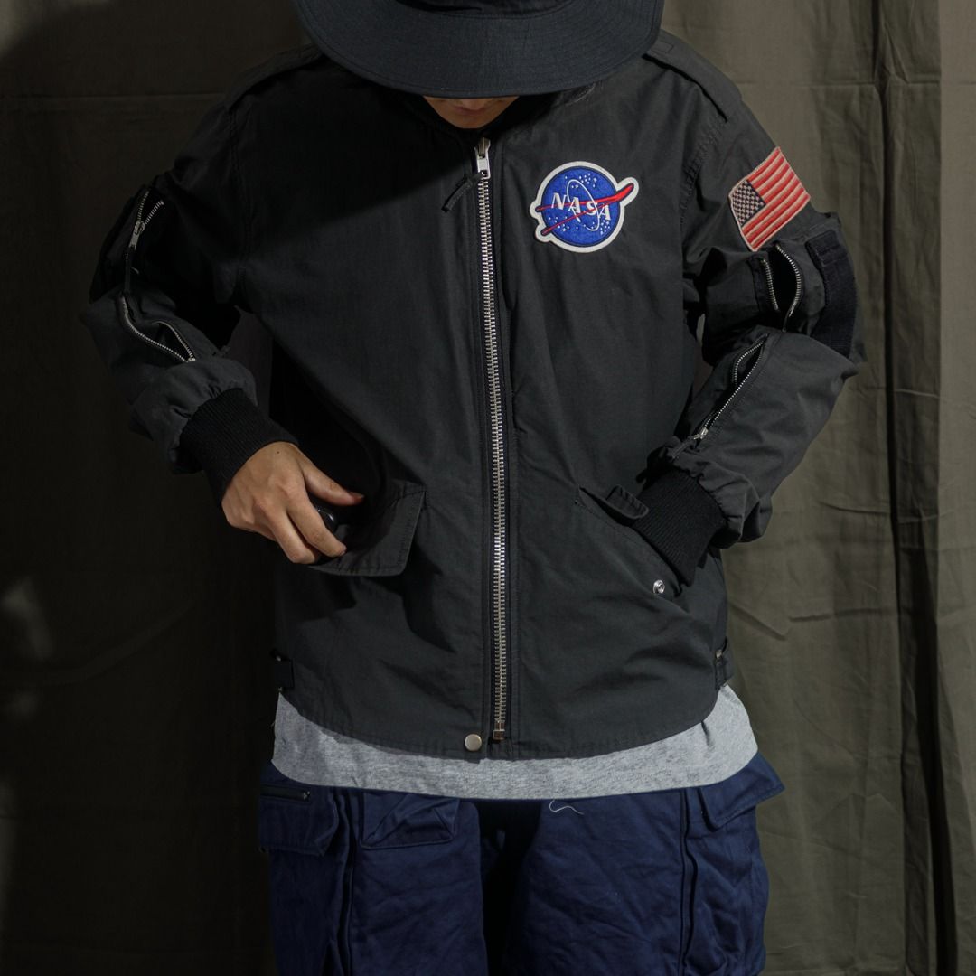 NASA x Red Canoe Flight Bomber Jacket Boxy Oversized Charcoal Grey to ...