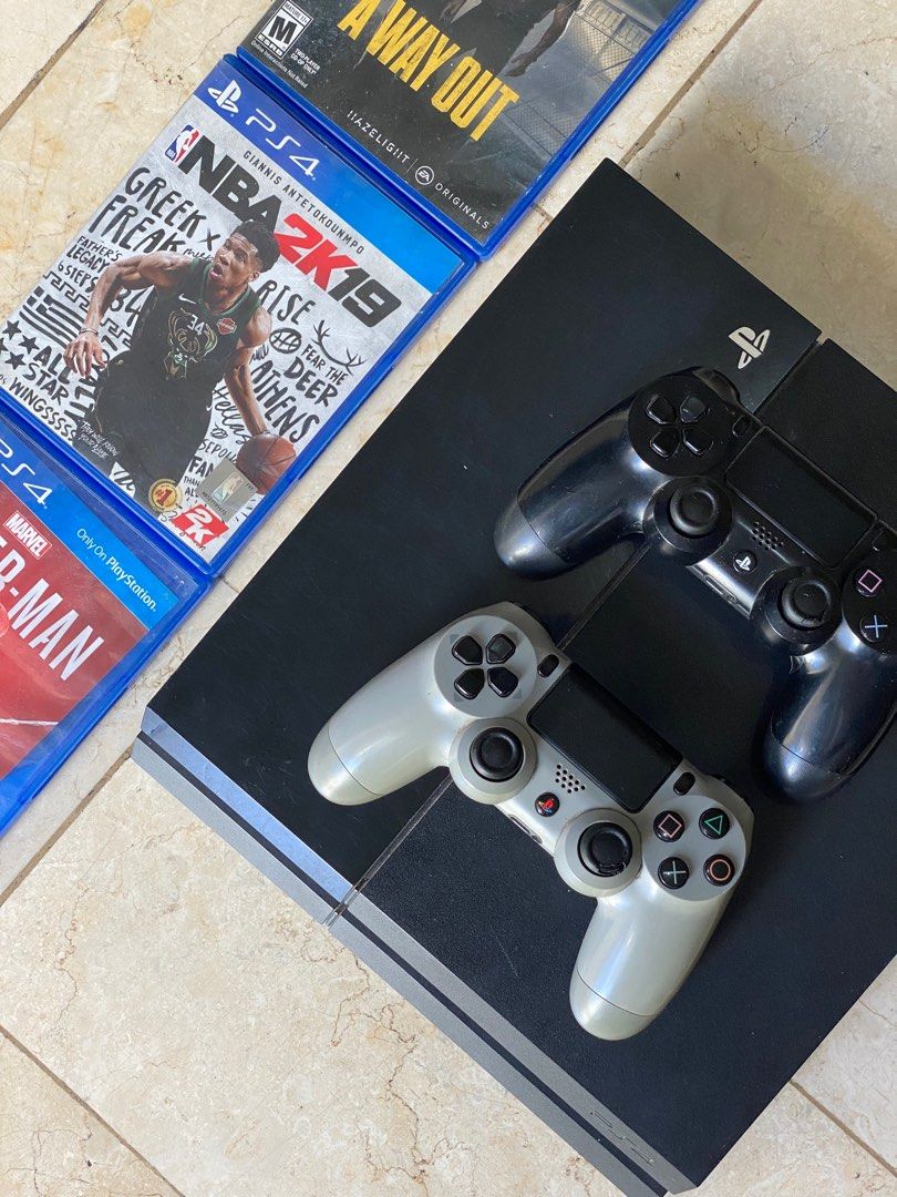 Ps4 phat 1TB (Category: PlayStation) located in Makati City. Submitted by theriftmnl (Listing ID 1224085823, Image 2). Description: PS4 phat 1TB w/ NBA 2k19, A Way Out, Spider-man Comes with 2 controllers, power cable, HDMI, 1 charging cable for controller. No box. Updated to latest software. Issues: disc eject button on ps4 doesn't work. (You can eject disc in the home page with your controller) R2 in grey controller doesn't work. Easy fix. LAST
