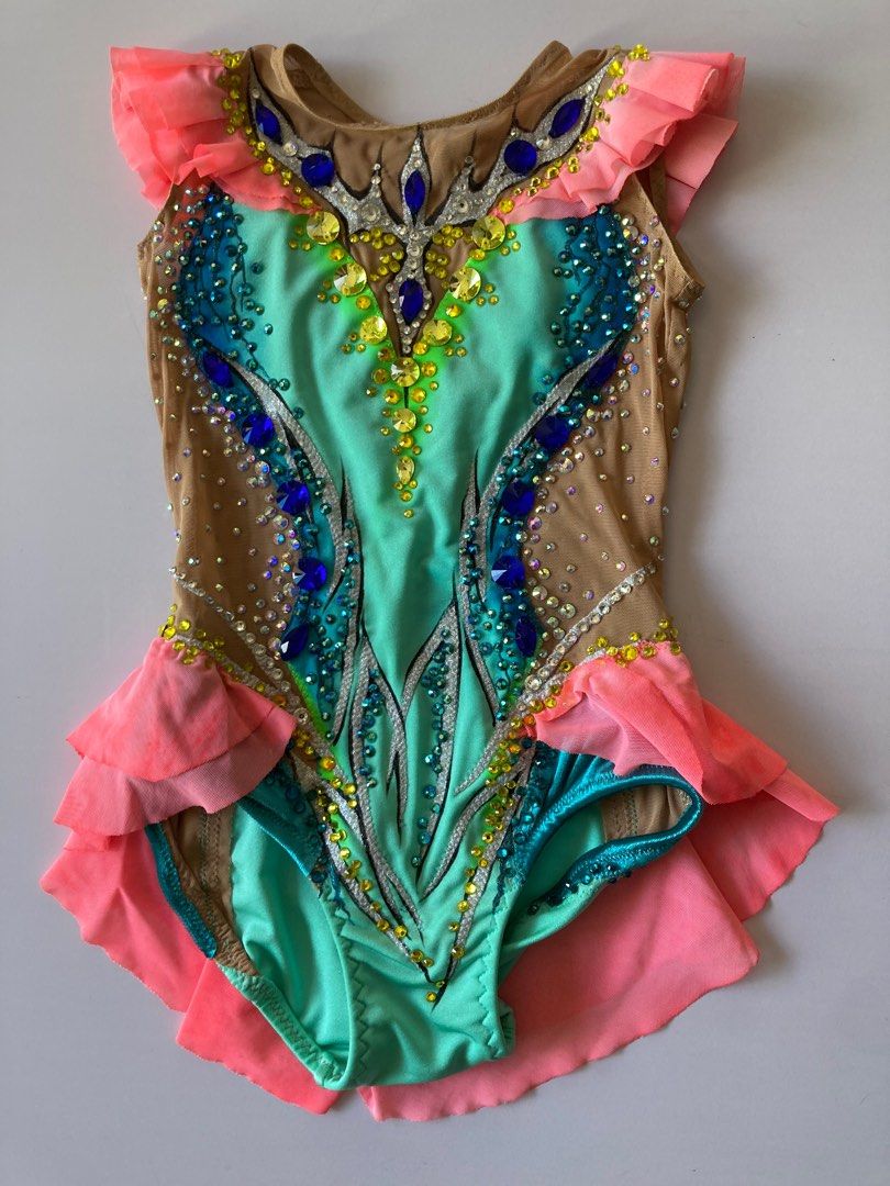 Rhythmic Gymnastics Leotard mint Green Pink 100 110cm Height 