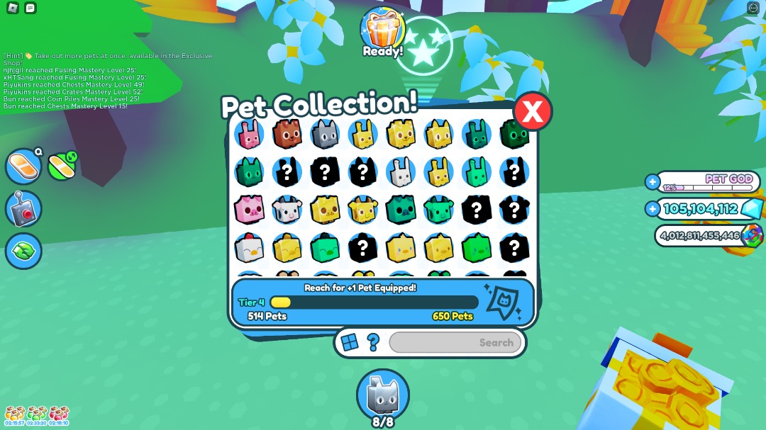 Roblox Account Selling Pet Simulator X Equip +8 pets (Tier 4) 100M