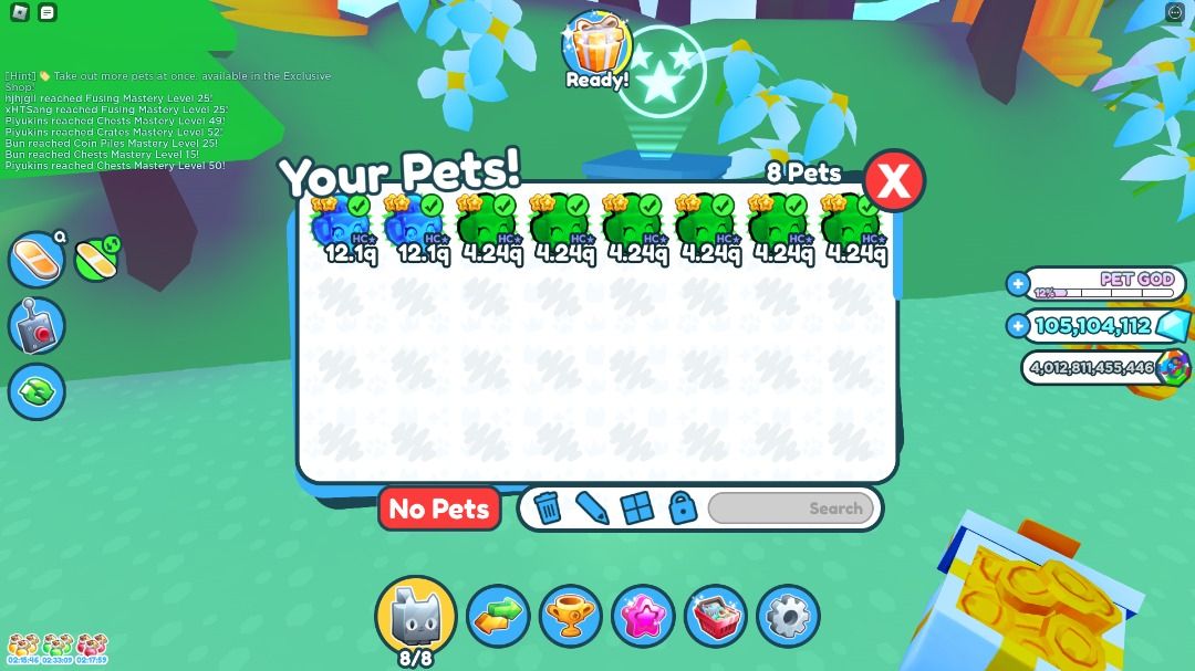 Roblox Account Selling Pet Simulator X Equip +8 pets (Tier 4) 100M