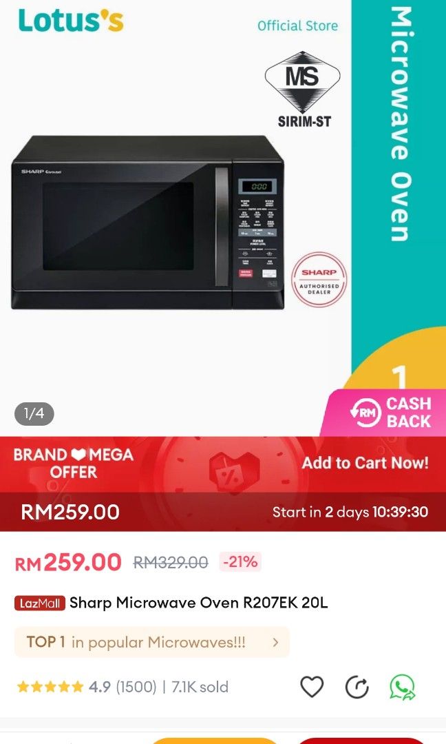 Sharp microwave oven, 20 ltr, TV & Home Appliances, Kitchen Appliances, Ovens & Toasters on