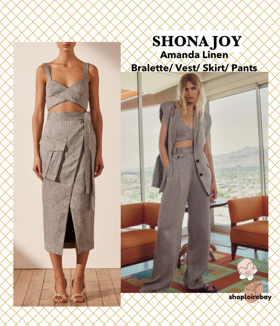 SHONA JOY Amanda linen bralette vest skirt pants grey set, Women's Fashion,  Dresses & Sets, Sets or Coordinates on Carousell