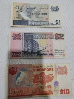Singapore $10, $2, $1 notes(3pcs)