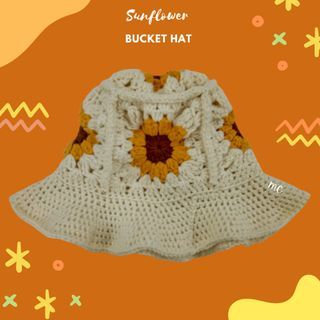 Sun Flower Granny Square Bucket Hat Crochet Made-to-Order