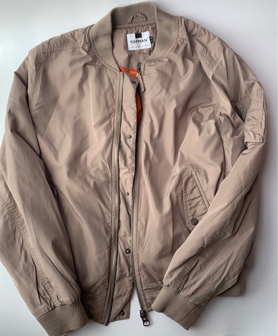 Topman Beige Padded Bomber Jacket in M
