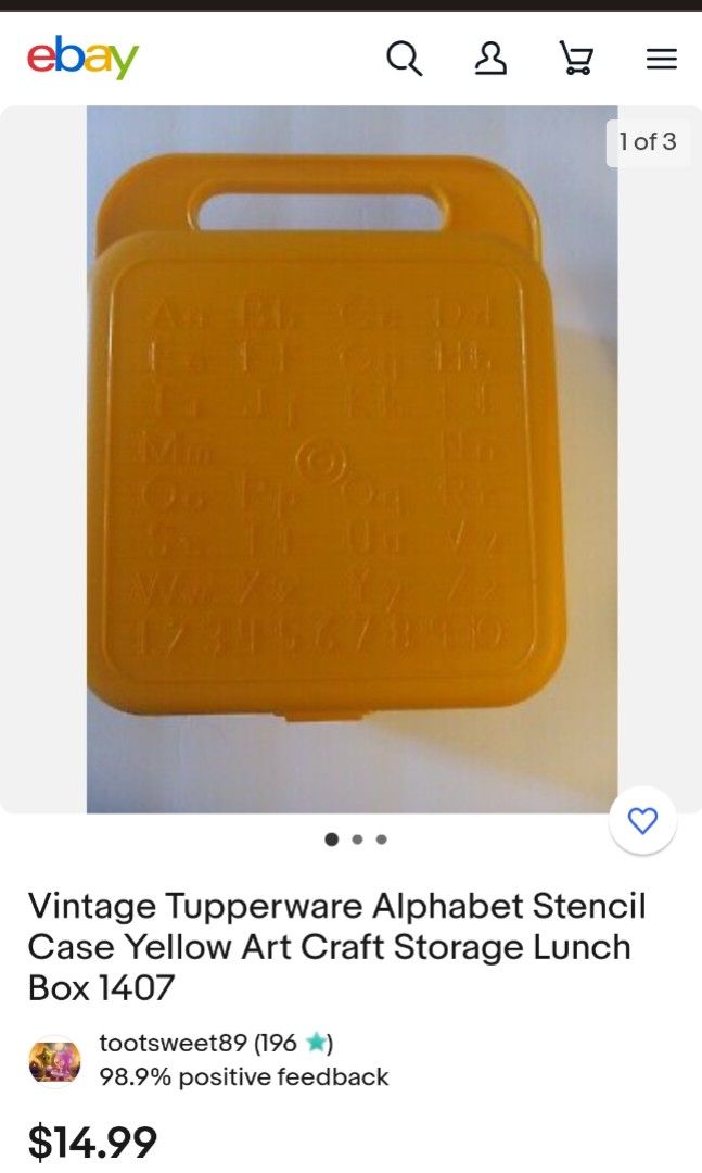 Vintage Tupperware Lunch Box Yellow Abcs 