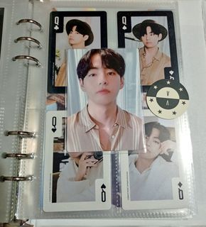 V Taehyung 9th army membership kit set with playing cards, mini pc, and chip sticker photocards