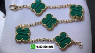 Van Cleef & Arpels Vintage Alhambra Malachite 5 Motifs Bracelet in 18k Yellow Gold