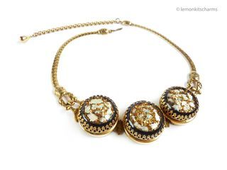 Vintage 1950s Selro Black Gold Confetti Choker Necklace, nk896-c
