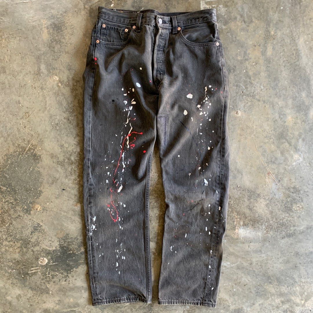 Vintage Levis 501 Paint Splattered Faded Black Vtg Made in USA