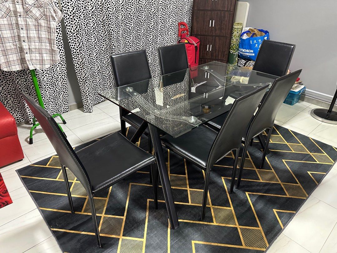 WTS FULL GLASS DINING TABLE SET, Furniture & Home Living, Furniture