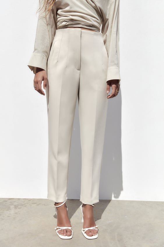ZARA High Waist Trousers in Oyster White