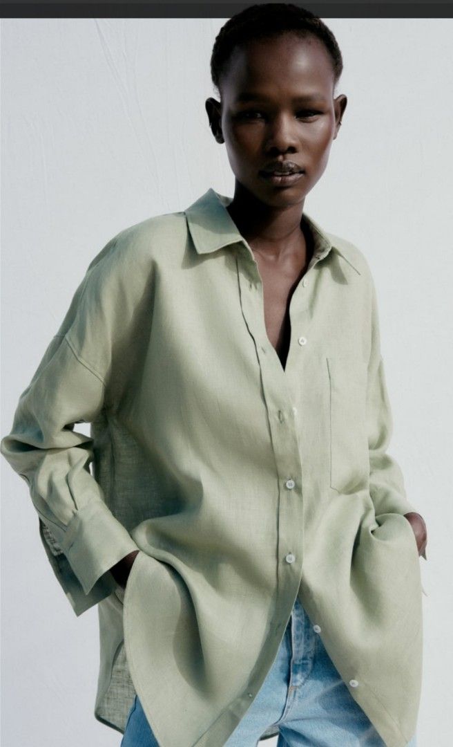 Zara Linen Shirt w/ pocket on Carousell