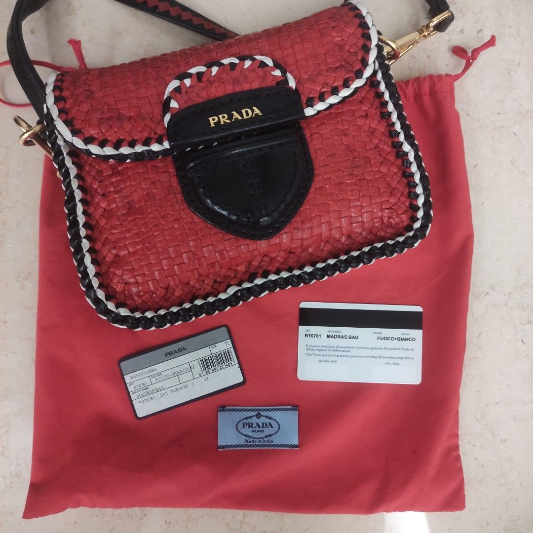 Authentic Prada Woven Madras Clutch, Luxury, Bags & Wallets on Carousell