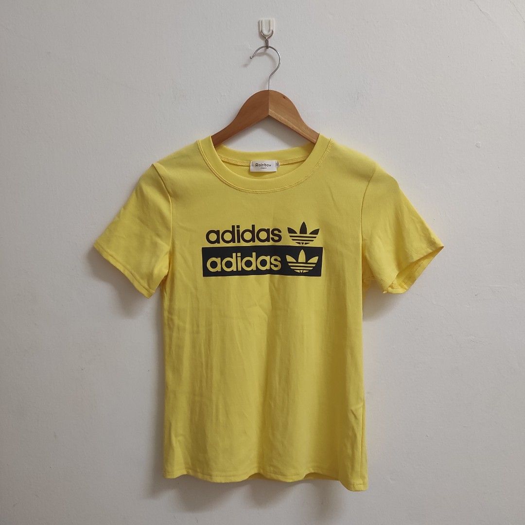 Adidas Word Light Yellow Cotton T shirt Women s Fashion Tops