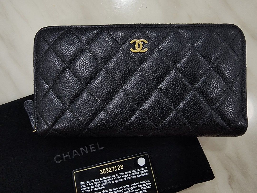 Authentic Chanel Long Classic Long Zipped Zip Around Wallet Black