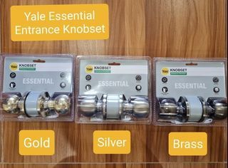 Authentic Yale Essential Door Knob Lockset Knobset (With Keys) Cylindrical Doorknob Entrance Door Lock 4147US STAINLESS STEEL / CLASSIC GOLD/ ANTIQUE BRASS