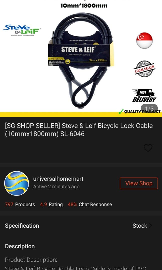 Bicycle Lock Cable Steve Leif Sports Equipment Bicycles Parts Parts Accessories on Carousell