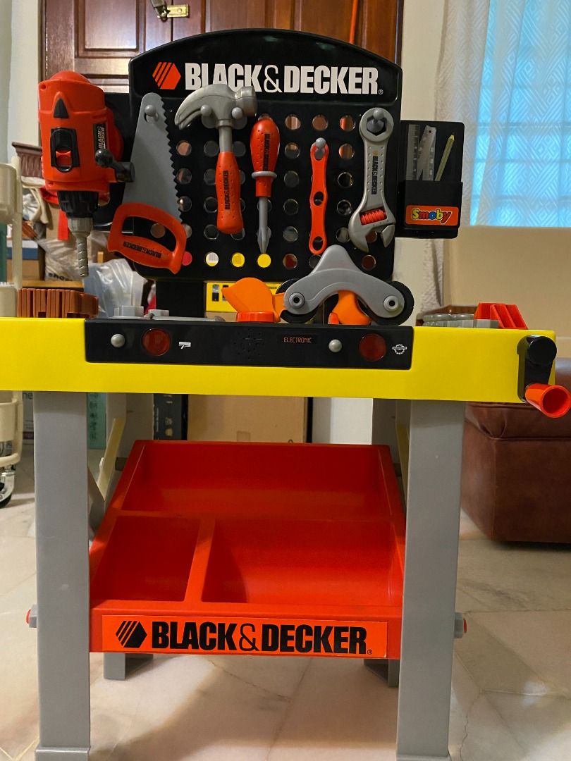 Black&Decker toy workbench / toolset with storage trays, Hobbies & Toys,  Toys & Games on Carousell