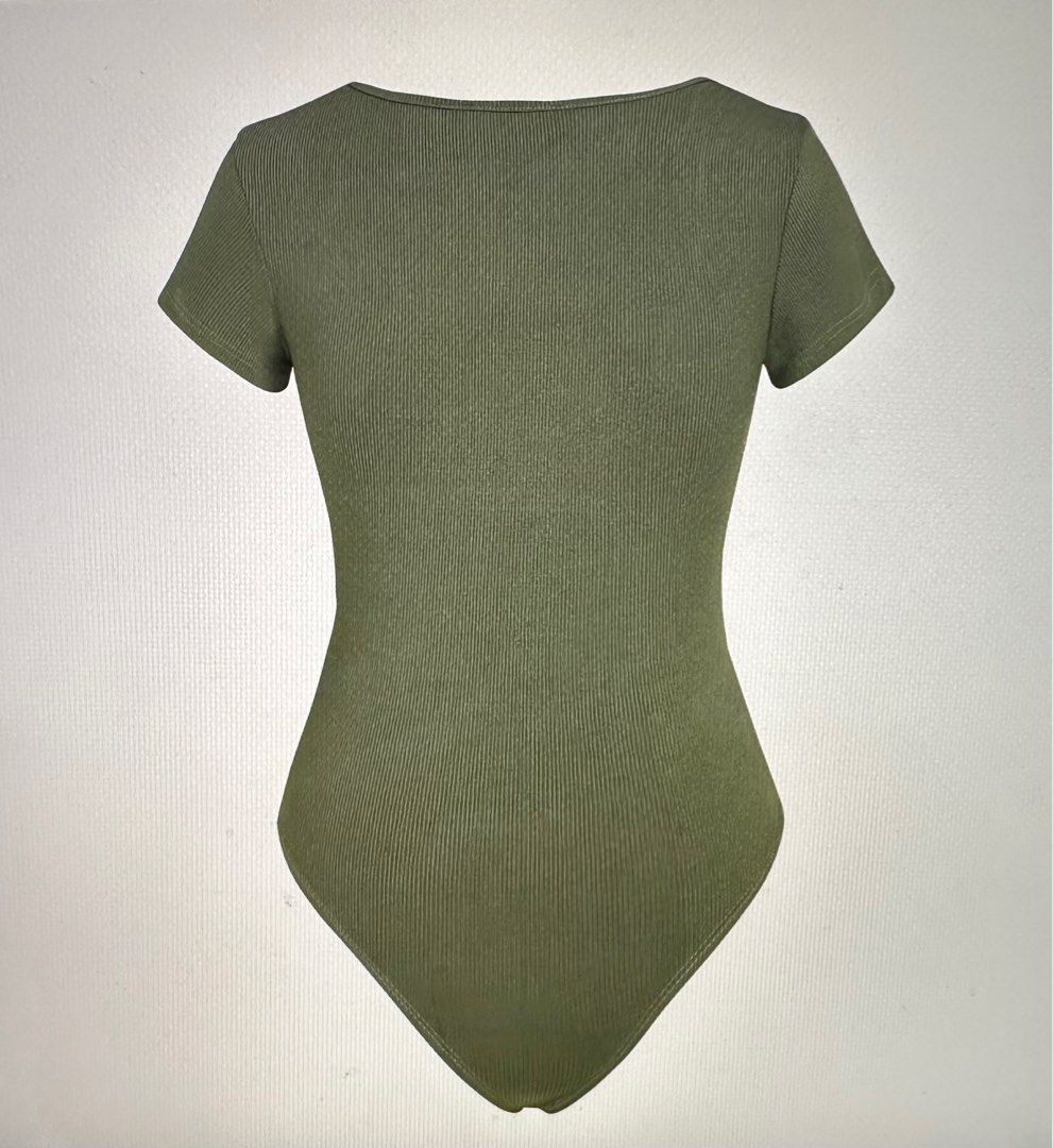 Square Neck Short Sleeve Bodysuit - Cider