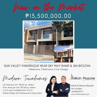 Brand New Modern 3-Bedroom Townhouse for Sale in Sun Valley Paranaque Near the Skyway Exit Ramp and SM Bicutan