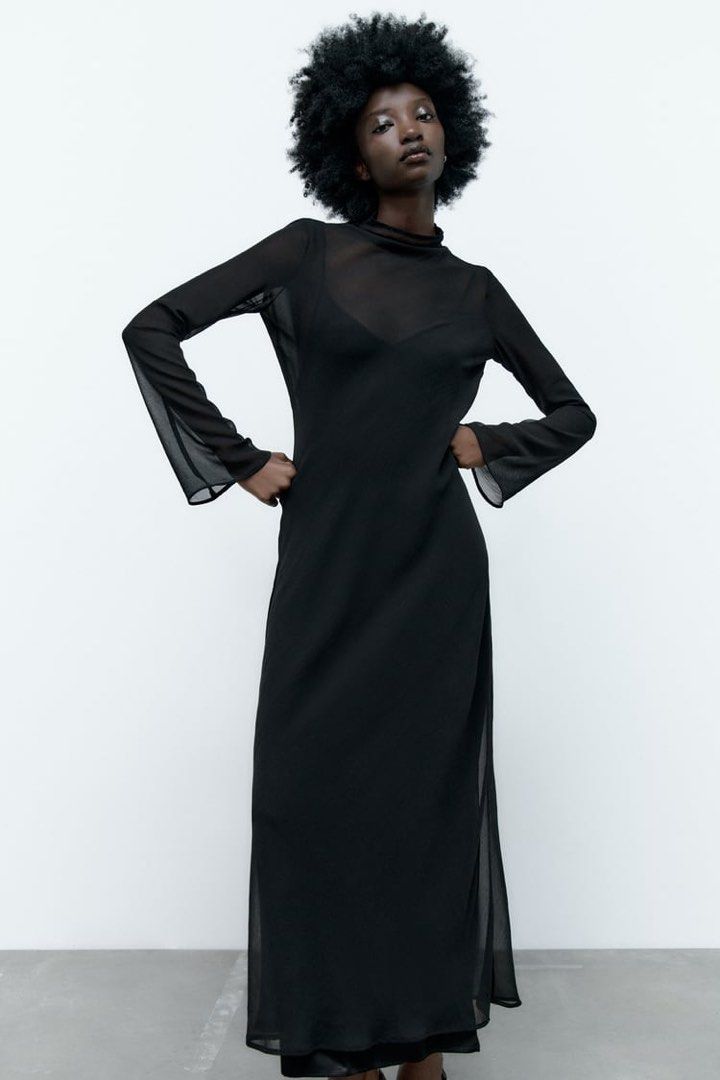 Brand New Zara Flowing Draped Back Semi Sheer Dress XS