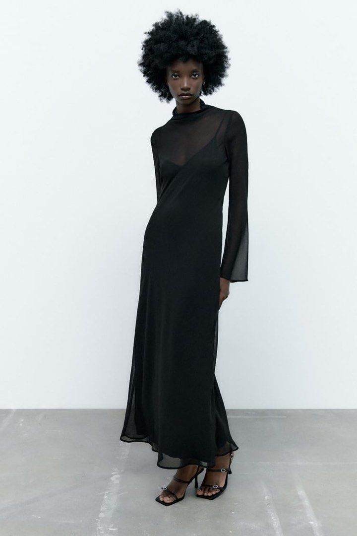 Brand New Zara Flowing Draped Back Semi Sheer Dress XS Women s