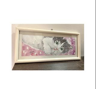 Cat watercolor framed painting