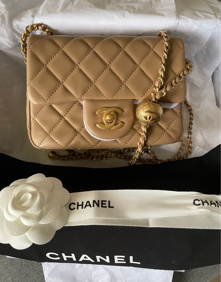 Chanel 22B Pearl Crush Mini Square Beige, Luxury, Bags & Wallets on ...