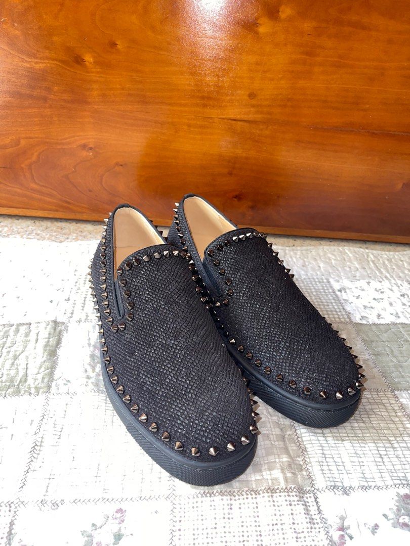 Christian Louboutin black glitter slip on Men s Fashion Footwear