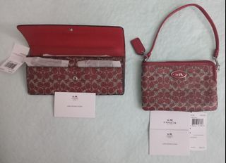 Coach Signature Canvas Wallet & Wristlet Pouch (Red)