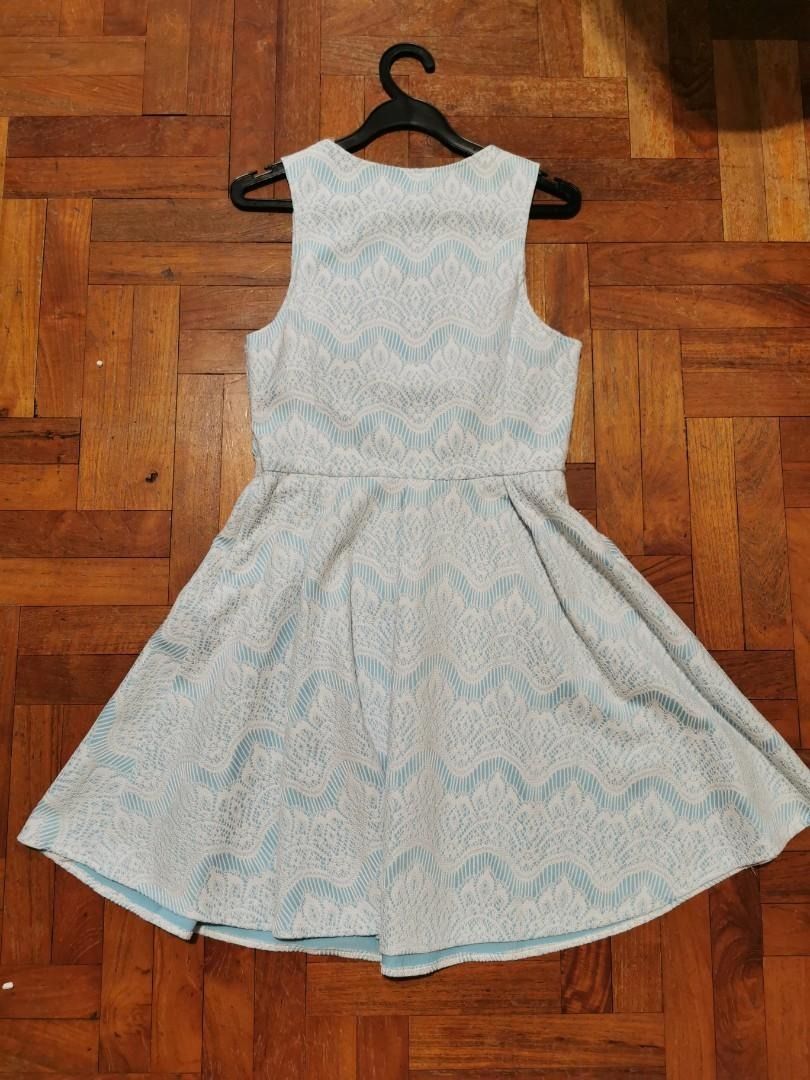 Dotti Light Blue and White Lace Skater Dress Size M Women s