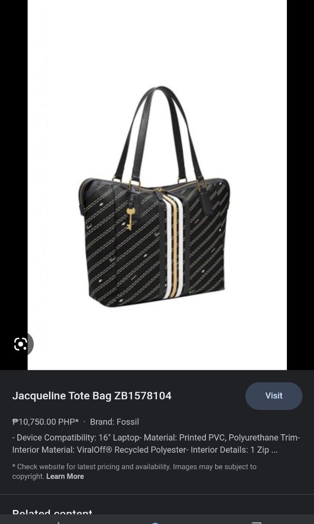 Fossil Jacqueline Tote Bag, Luxury, Bags & Wallets on Carousell