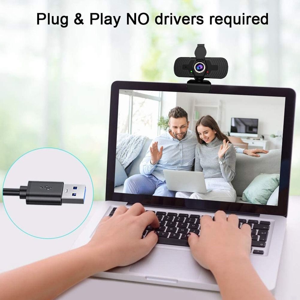Full HD 1080P USB Web Camera with Built-in Mic + Cover 360 Rotation ...