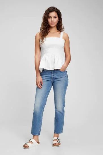 Gap Smocked Peplum Tank Top white, Fesyen Wanita, Pakaian Wanita